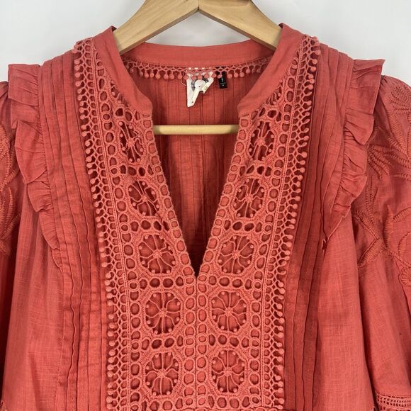 Anthropologie Akemi + Kin Dress Size Small Coral Pink Josephine Embroidered Boho - Picture 3 of 8